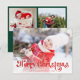 Merry Christmas Stylish Red Lettering Photo Holiday Card