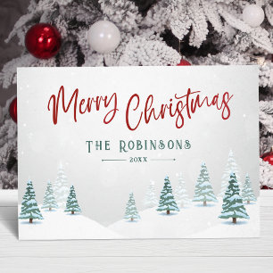 Merry Christmas Stylish Rustic Country Winter Tree Holiday Card