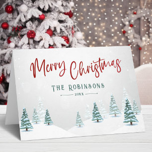 Merry Christmas Stylish Rustic Country Winter Tree Holiday Card