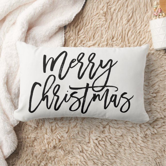 Merry Christmas Stylish Script | Black and White Lumbar Pillow (Blanket)
