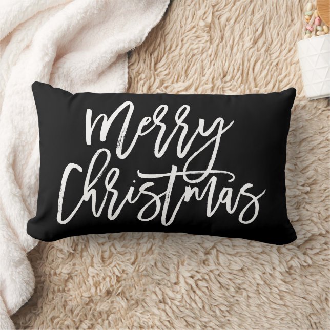 Merry Christmas Stylish Script | Black Lumbar Pillow (Blanket)