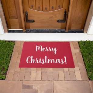 Merry Christmas Stylish Script Red Doormat