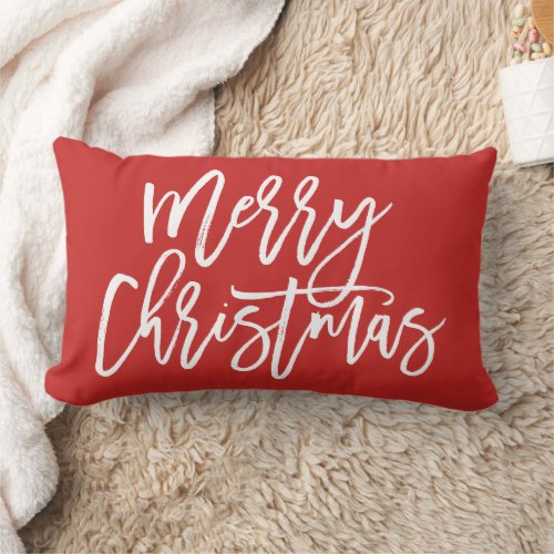 Merry Christmas Stylish Script  Red Lumbar Pillow