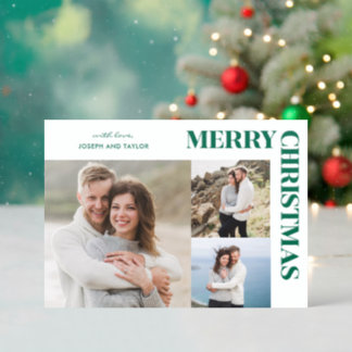 Merry Christmas Stylish Typography 3 Photos Letterpress Photo Cards