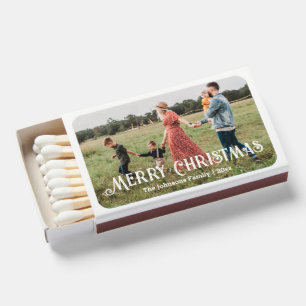 merry christmas stylish typography family photo matchboxes