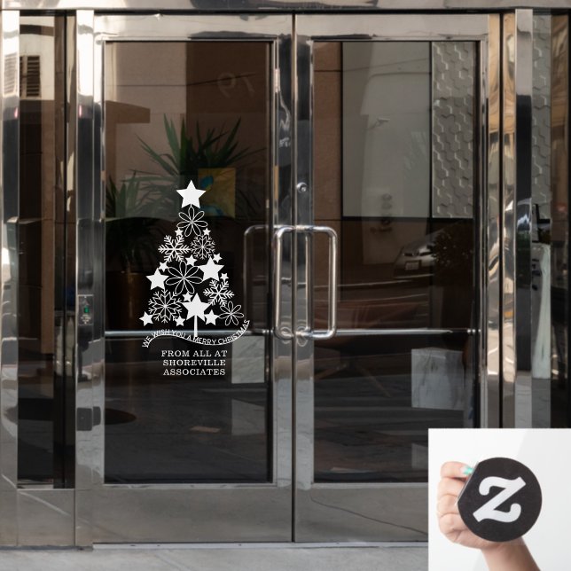 Merry Christmas Stylized Tree Custom Window Cling (Office Door)