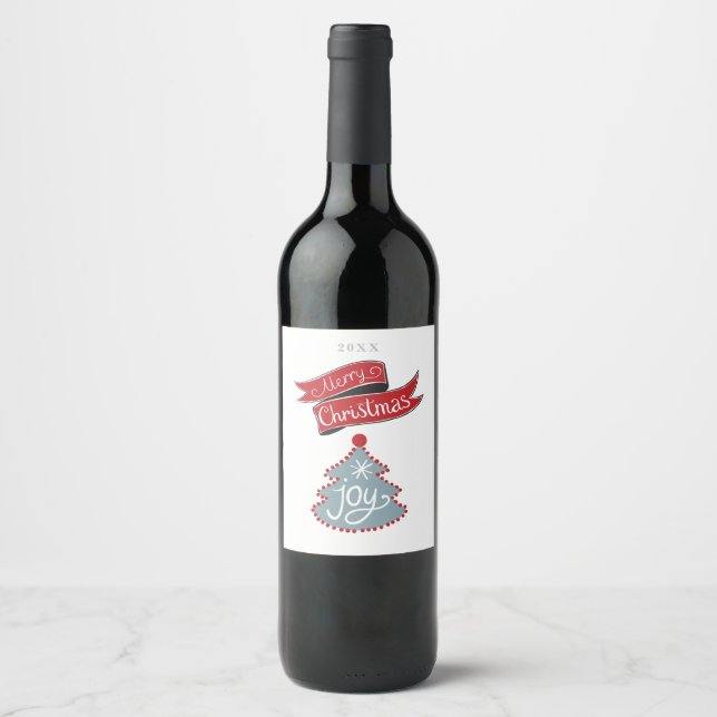Merry Christmas, Stylized Tree, Custom Year Wine Label (Front)