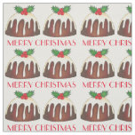 Merry Christmas Sugar Plum Pudding Holly Leaves Fabric