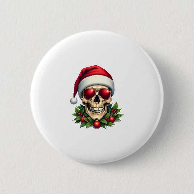 Merry Christmas Sugar Skull Santa Hat Family Xmas  Button (Front)