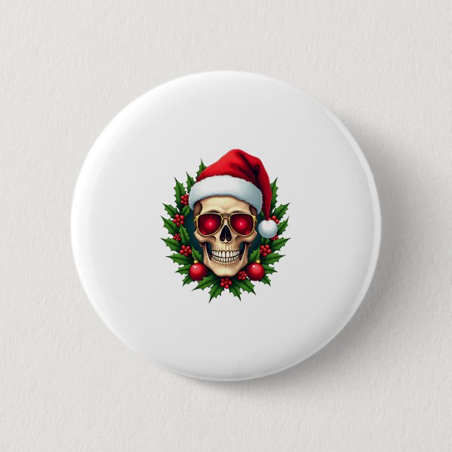 Merry Christmas Sugar Skull Santa Hat Family Xmas  Button (Front)