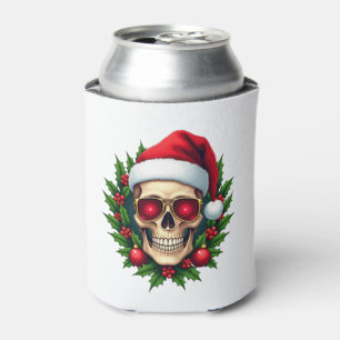 Merry Christmas Sugar Skull Santa Hat Family Xmas  Can Cooler