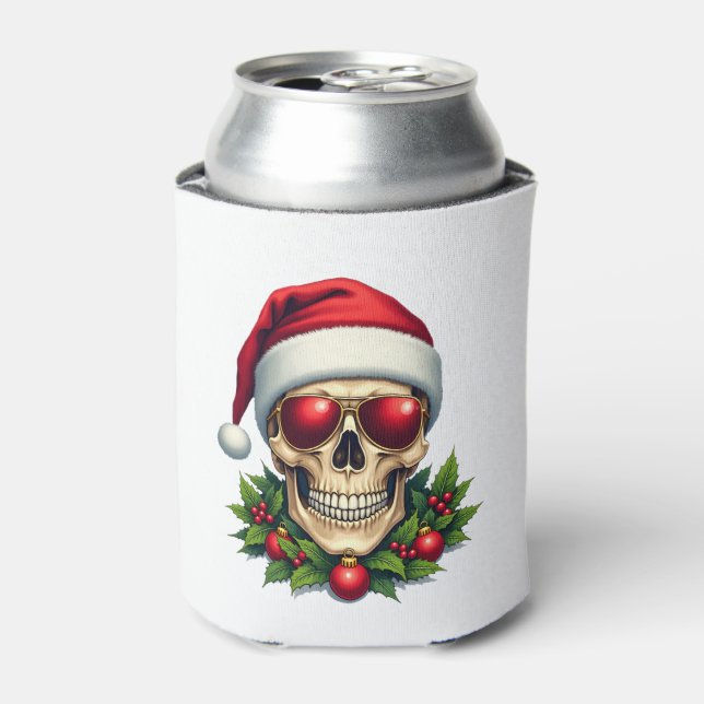 Merry Christmas Sugar Skull Santa Hat Family Xmas  Can Cooler (Can Front)