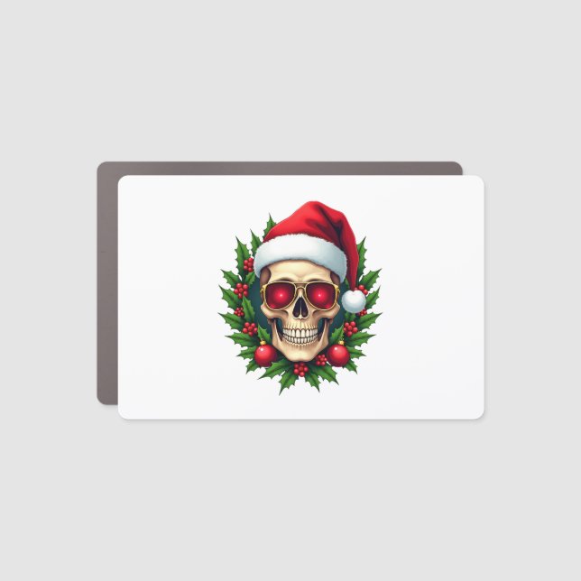Merry Christmas Sugar Skull Santa Hat Family Xmas  Car Magnet (Front)
