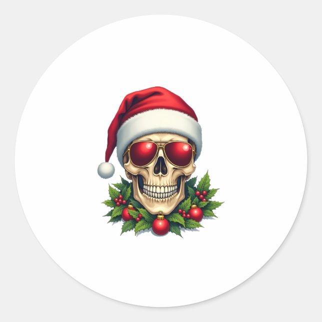 Merry Christmas Sugar Skull Santa Hat Family Xmas  Classic Round Sticker (Front)