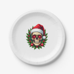 Merry Christmas Sugar Skull Santa Hat Family Xmas Paper Plates
