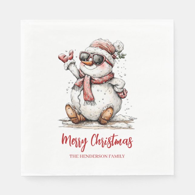 Merry Christmas Sunglass Snowman  Napkins (Front)