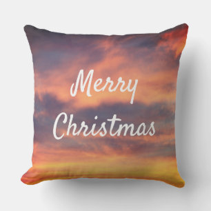 Merry Christmas Sunset Sky Clouds Nature Colorful Outdoor Pillow