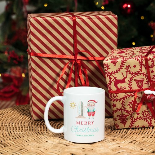 Merry Christmas Surfer Santa Mug