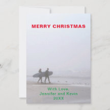 Merry Christmas Surfing Couple Photo Holiday Card