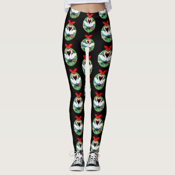 Merry Christmas Swans Leggings by funnychristmas at Zazzle