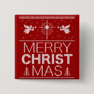 Merry CHRISTmas Sweater Christian Red White Christ Button