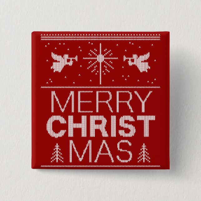 Merry CHRISTmas Sweater Christian Red White Christ Button (Front)