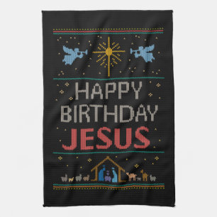 Merry Christmas Sweater Happy Birthday Jesus Kitchen Towel