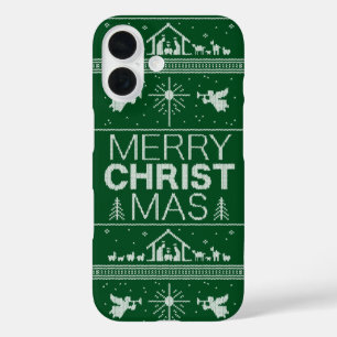 Merry Christmas Sweater Nativity Christian Christ iPhone 16 Case