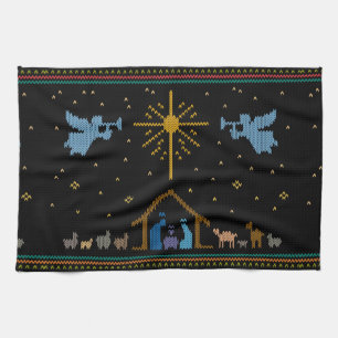 Merry Christmas Sweater Nativity Christian Merry Kitchen Towel