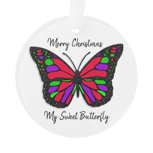Merry Christmas Sweet Butterfly Holiday Keepsake Ornament
