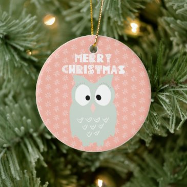 Merry Christmas  -  Sweet Green Owl Cartoon