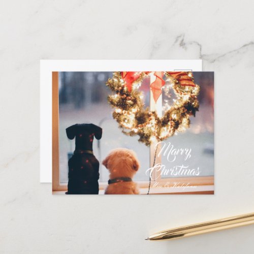 Merry Christmas  Sweet Moment With Dog Postcard