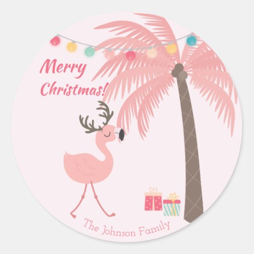 Merry Christmas  _  Sweet Tropical Santa Flamingo  Classic Round Sticker