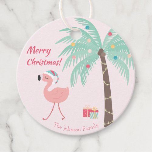 Merry Christmas  _  Sweet Tropical Santa Flamingo Favor Tags