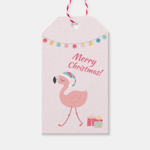 Merry Christmas  _  Sweet Tropical Santa Flamingo Gift Tags