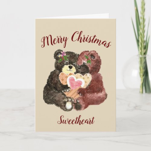 Merry Christmas Sweetheart Cute Teddy Bear Hugs Holiday Card