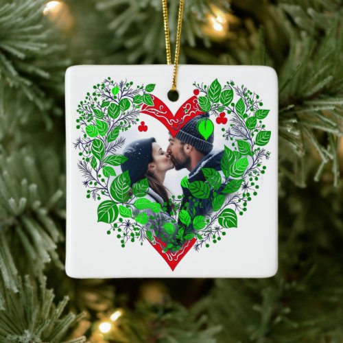 Merry Christmas Sweetheart  Heart Christmas Photo Ceramic Ornament