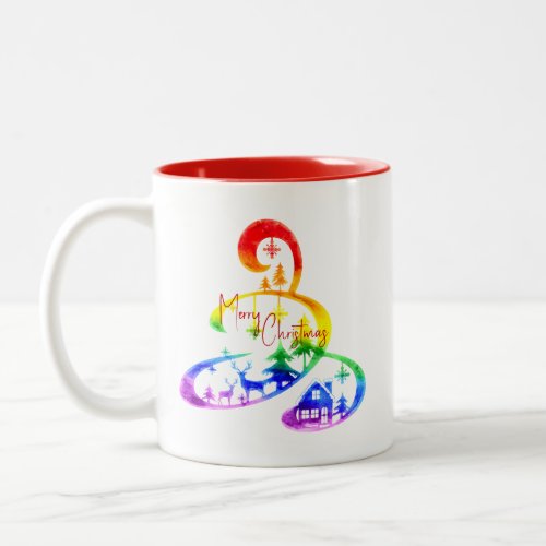 Merry Christmas Swirl Tree Rainbow LGBTQ Pride Two_Tone Coffee Mug