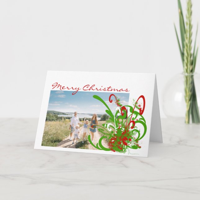 Merry Christmas Swirly Paint Splat Photo Holiday Card (Front)