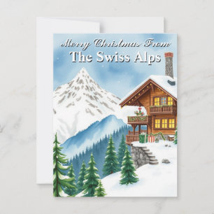Merry Christmas Swiss Alps Snowy Chalet Mountain Postcard