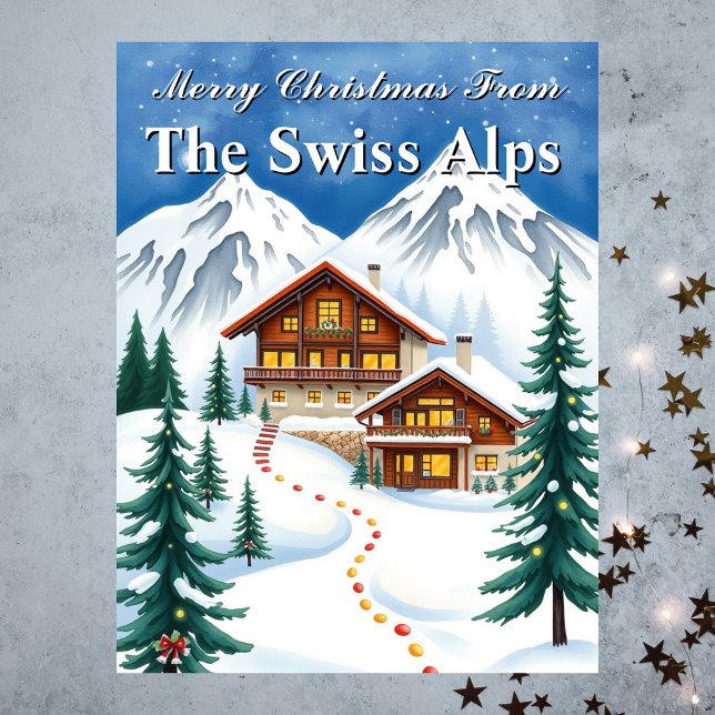 Merry Christmas Swiss Alps Winter Chalet Holiday Postcard (Merry Christmas Swiss Alps Winter Chalet Holiday Postcard
)