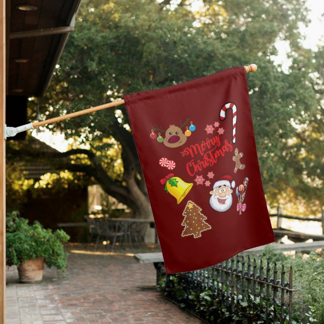 Merry Christmas Symbols House Flag (In SItu)