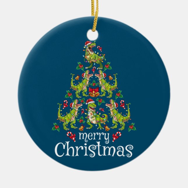 Merry Christmas T Rex Boys Kids Christmas Tree Rex Ceramic Ornament (Front)