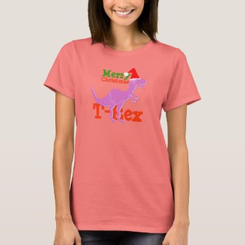 Merry Christmas T-rex Dinosaur Name T-shirt by dinoshop at Zazzle