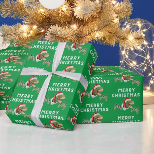 Merry Christmas T_Rex Dinosaur Pattern Wrapping Paper