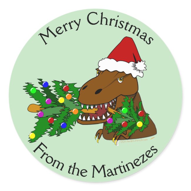 Merry Christmas T-rex Dinosaur Stickers Your Name