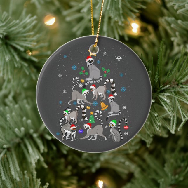 Merry Christmas T-shirt Lemur Christmas Tree Xmas  Ceramic Ornament (Tree)