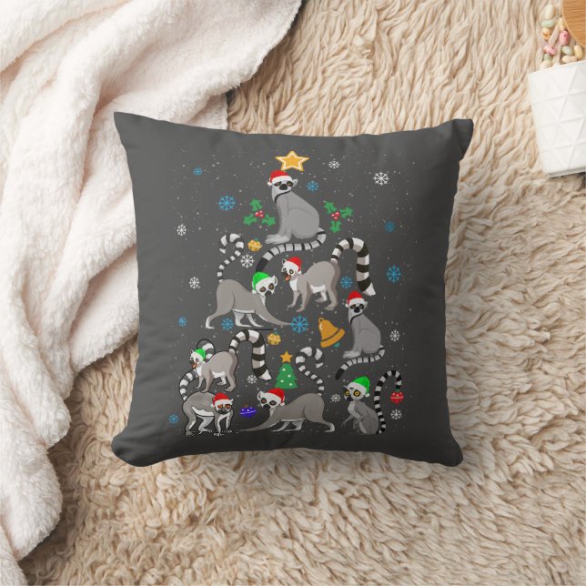 Merry Christmas T-shirt Lemur Christmas Tree Xmas  Throw Pillow (Blanket)