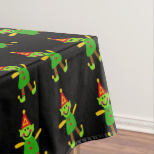 Merry Christmas Tablecloth, Elf Black Tablecloth