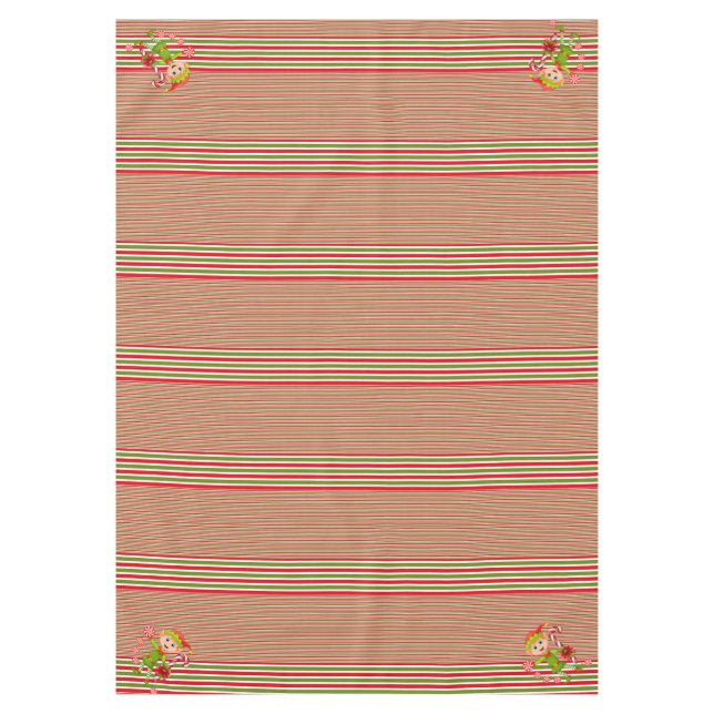 Merry Christmas Tablecloth, Elf Stripe Green Red Tablecloth (Front)